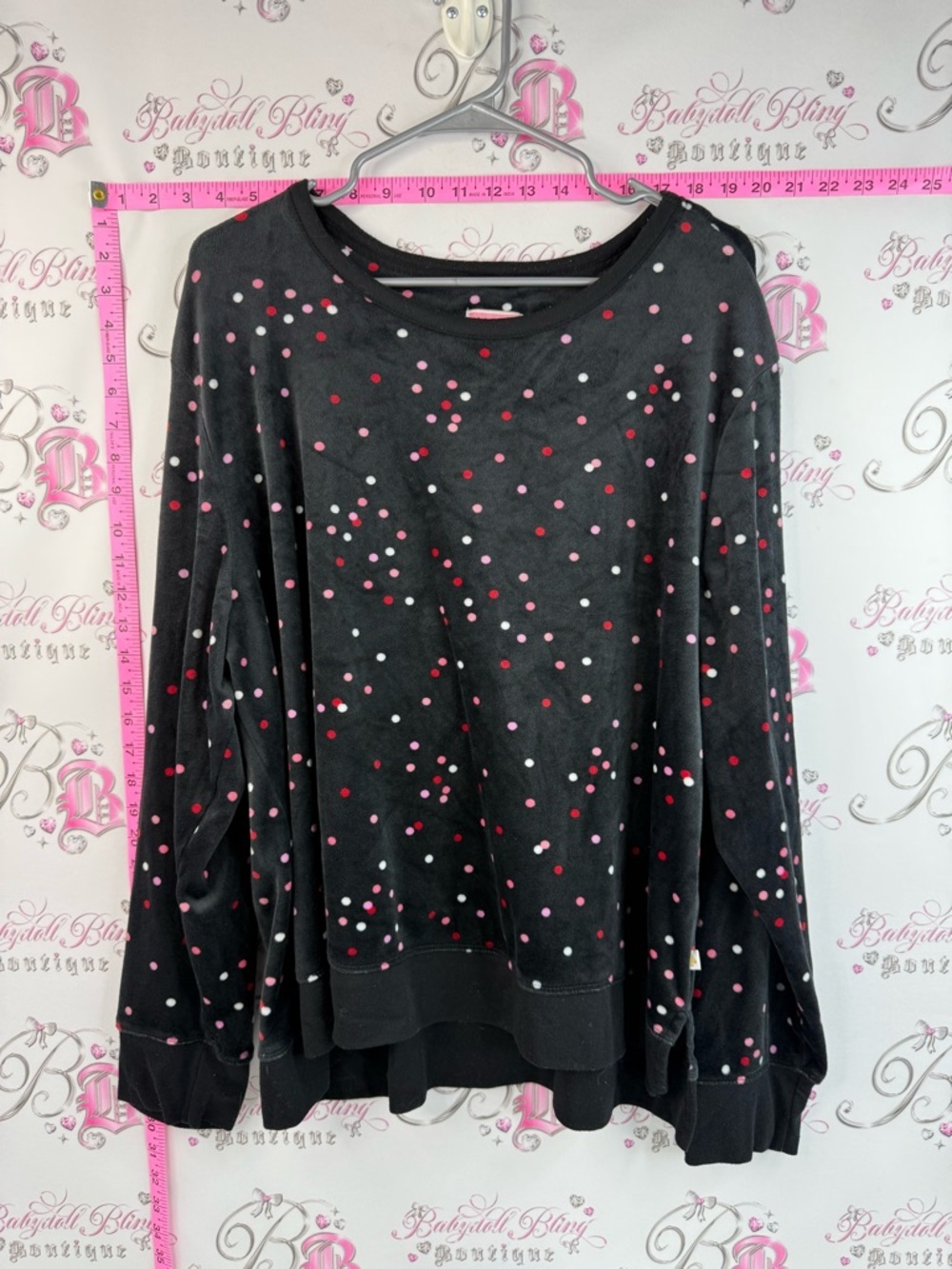 kate spade Long Sleeve Sleep shirt Black Dot-Print with Pink & White Dots